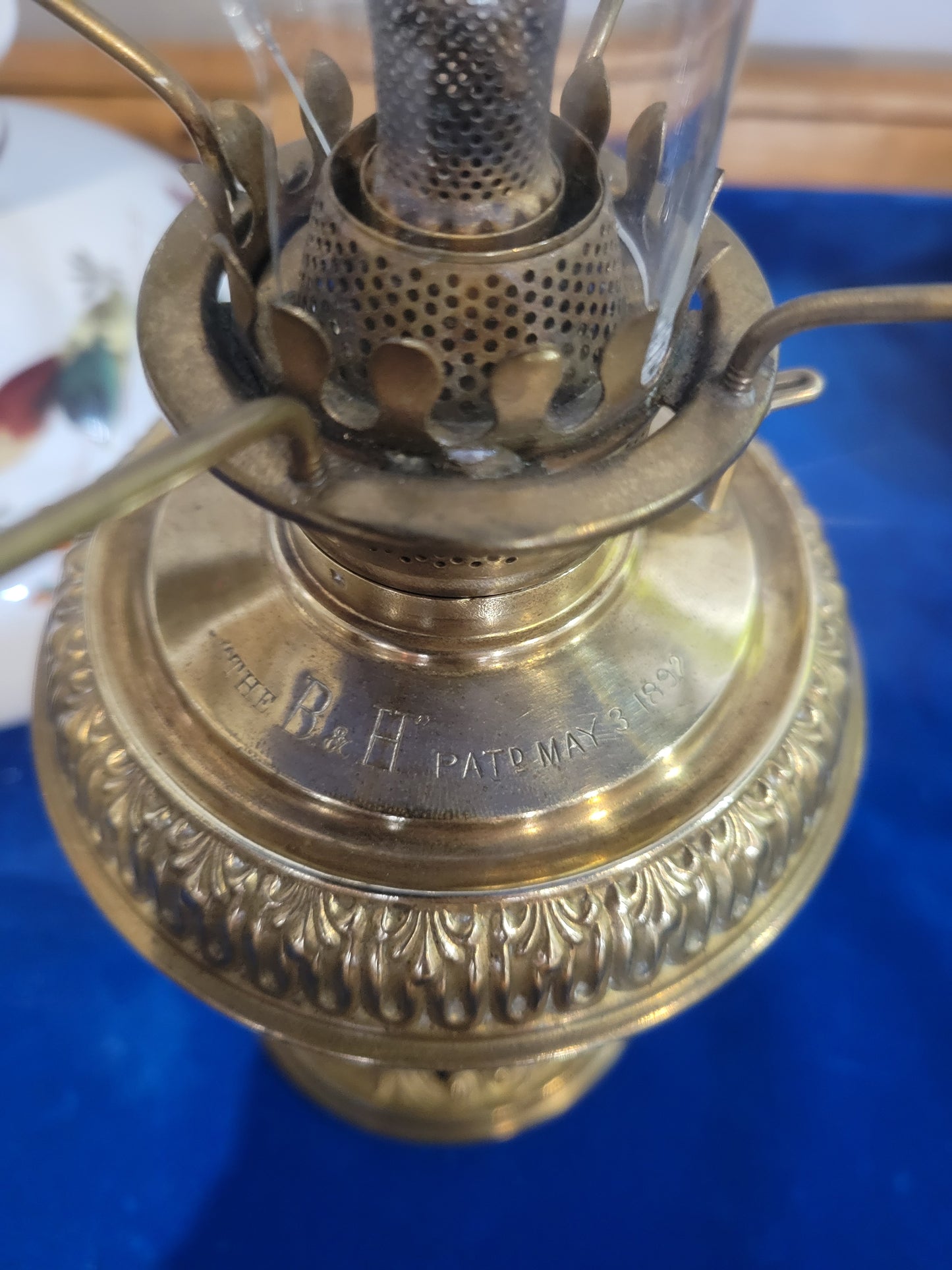Antique Brass Bradley & Hubbard Porcelain Oil Lamp