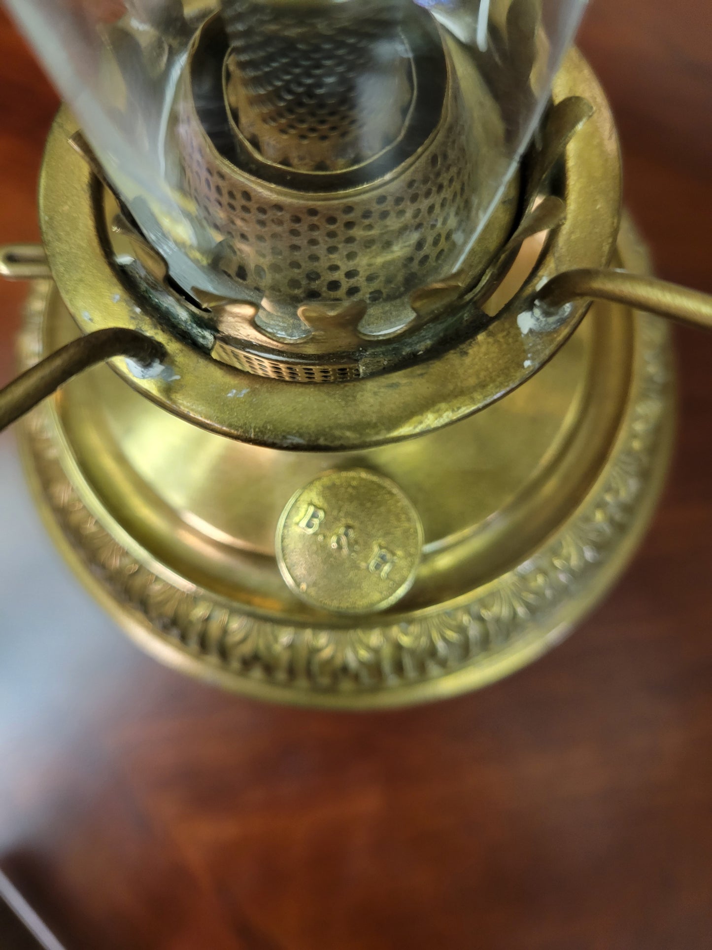 Antique Brass Bradley & Hubbard Porcelain Oil Lamp
