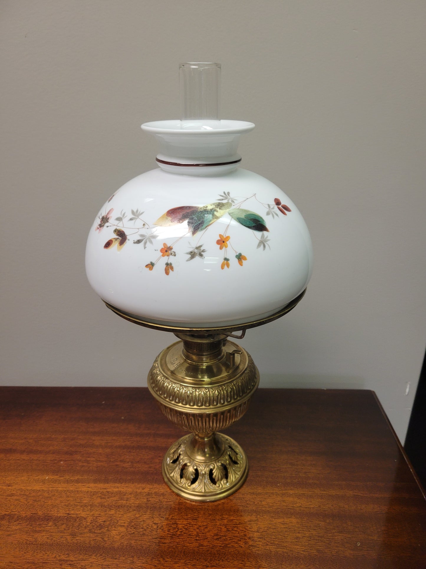 Antique Brass Bradley & Hubbard Porcelain Oil Lamp