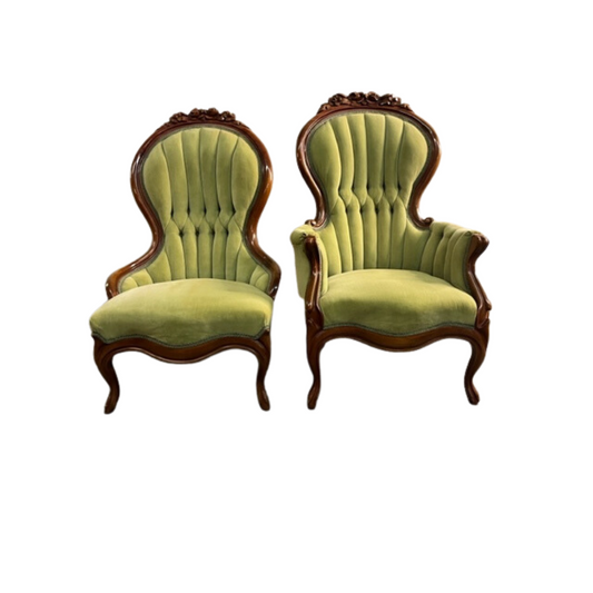 His & Hers Victorian Style Mahogany Parlour Chairs