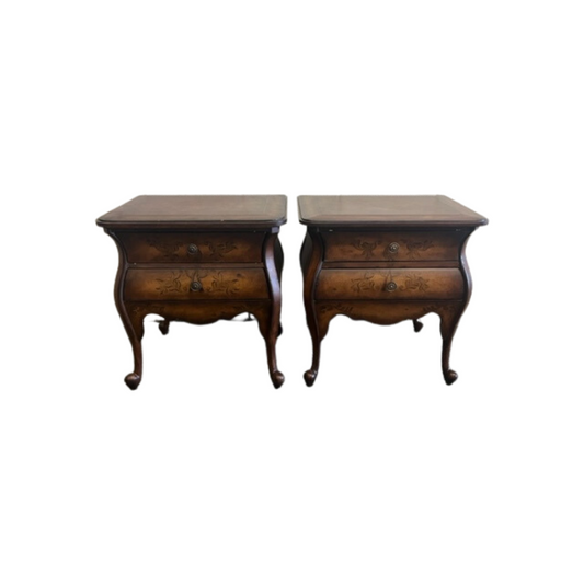 2 Wooden Side Tables Floral Pattern