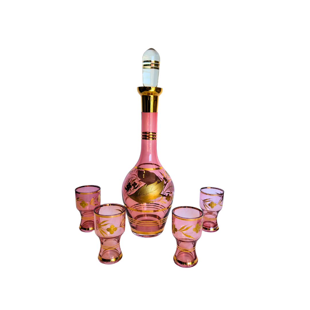 Pink Crystal Decanter and Glasses