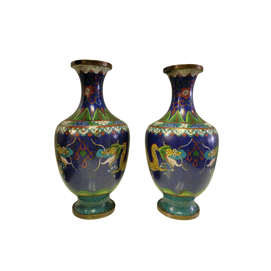 Pair of Chinese Cloissone Vase 9 inches