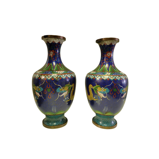 Pair of Chinese Cloissone Vase 9 inches