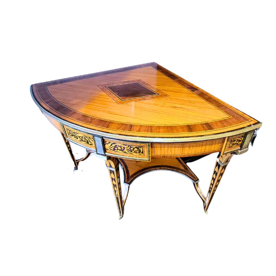 Antique Louis XVI Corner Table with Inlaid Ebony and satin Wood