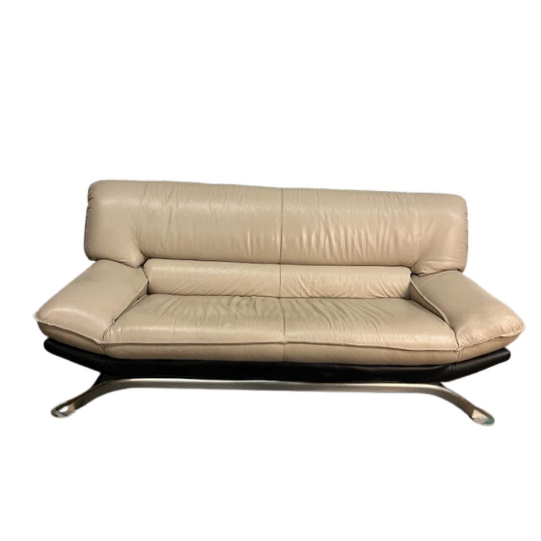 Leather Beige & Black Two Seater Couch