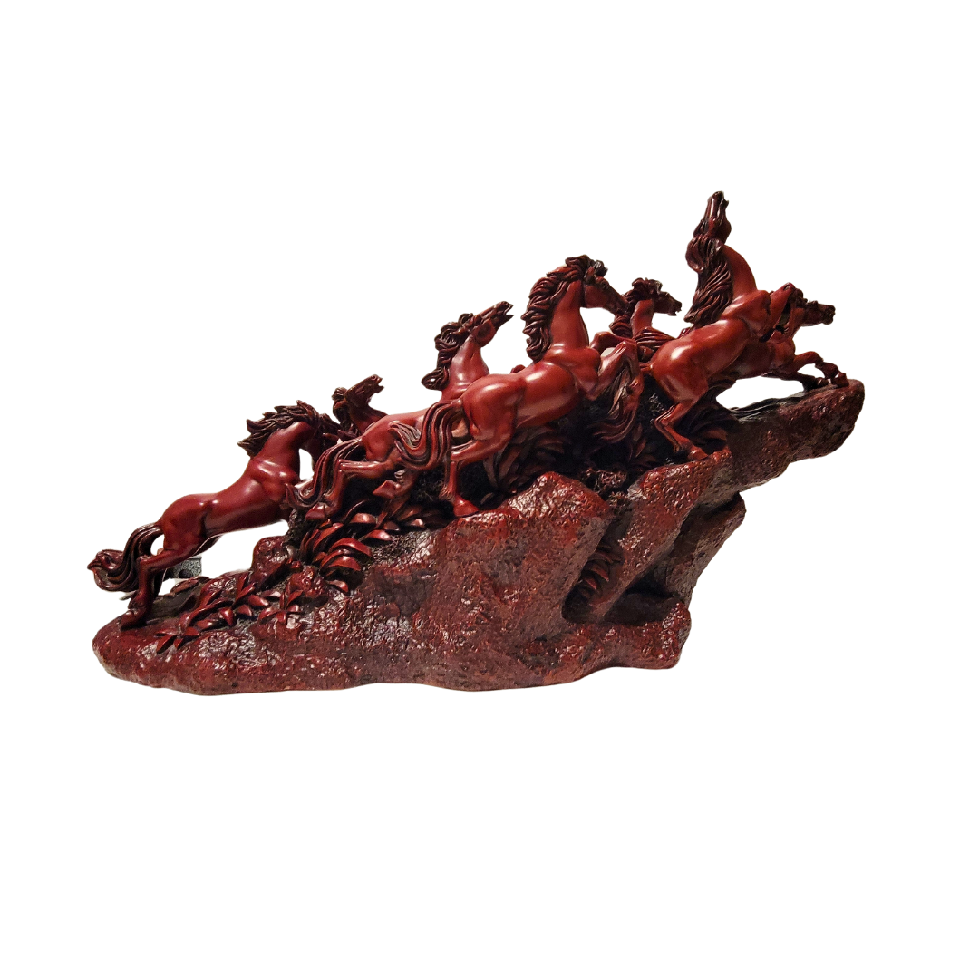 9 Galloping Wild Horses Red Resin