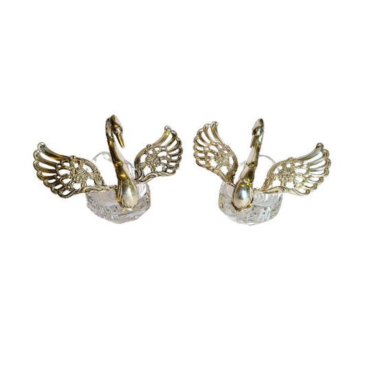 Elegant Crystal Swans with Silver-Plated Accents (Set of 2)