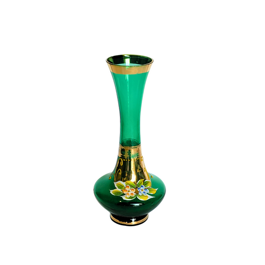 Gold Floral Accent Green Vase