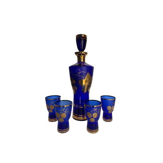 Cobalt Blue Crystal Decanter and Glasses