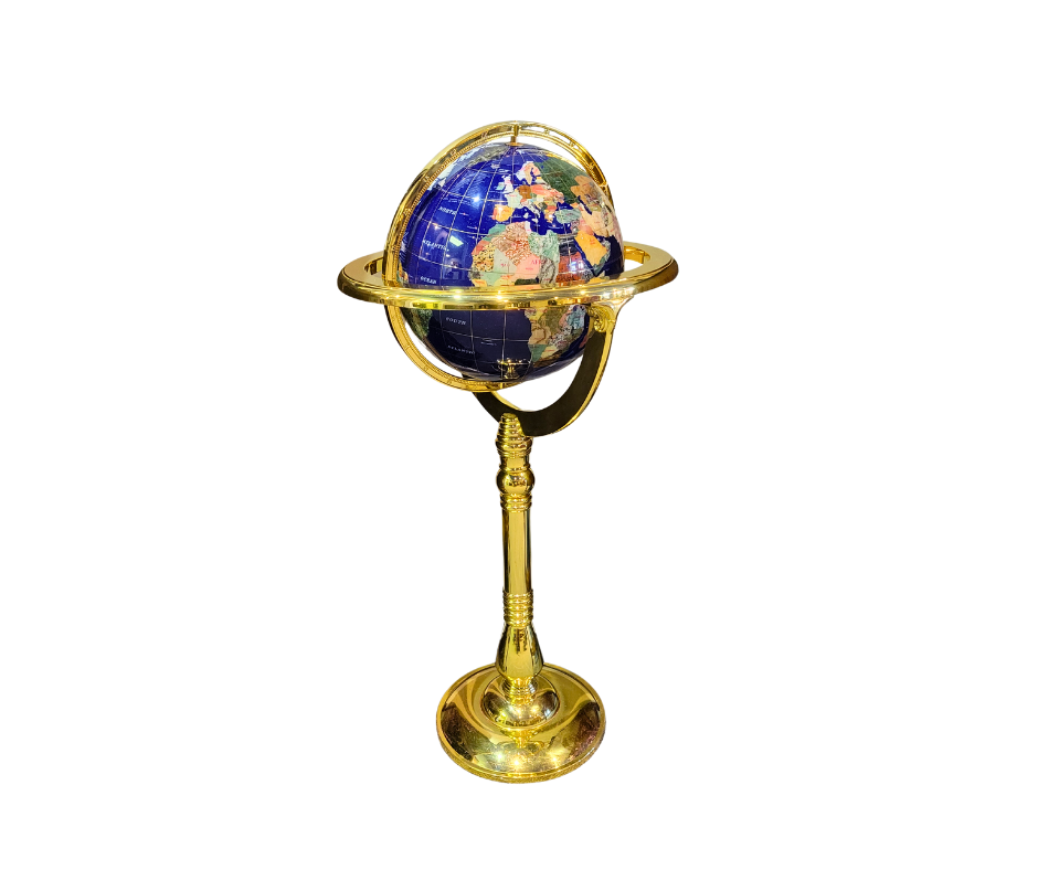 Fine Gemstone & Brass Standing Globe