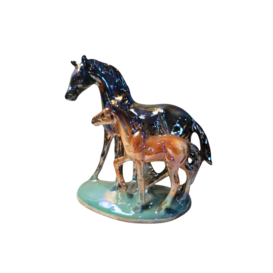 Vintage Italian Ceramic Horse Figurine with Iridescent Glaze