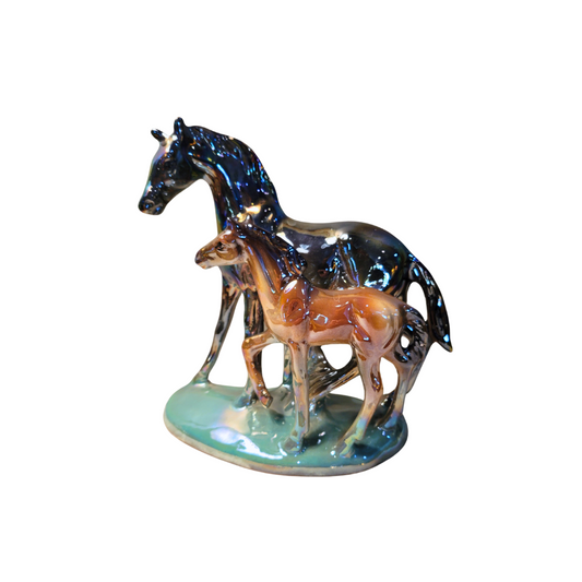 Vintage Italian Ceramic Horse Figurine with Iridescent Glaze