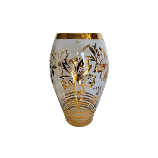 Clear Glass Vase with Gold Floral Design