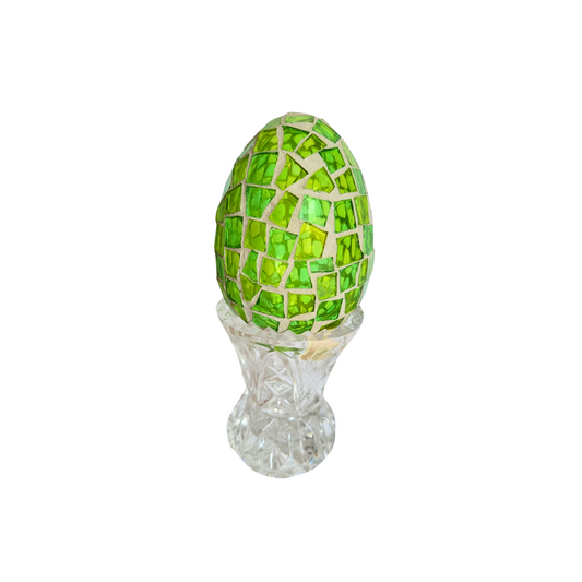 Decorative Green Mosaic Glass Egg on Kristal Zaječar Crystal Stand