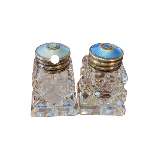 Blue Guilloche Enamel Salt & Pepper