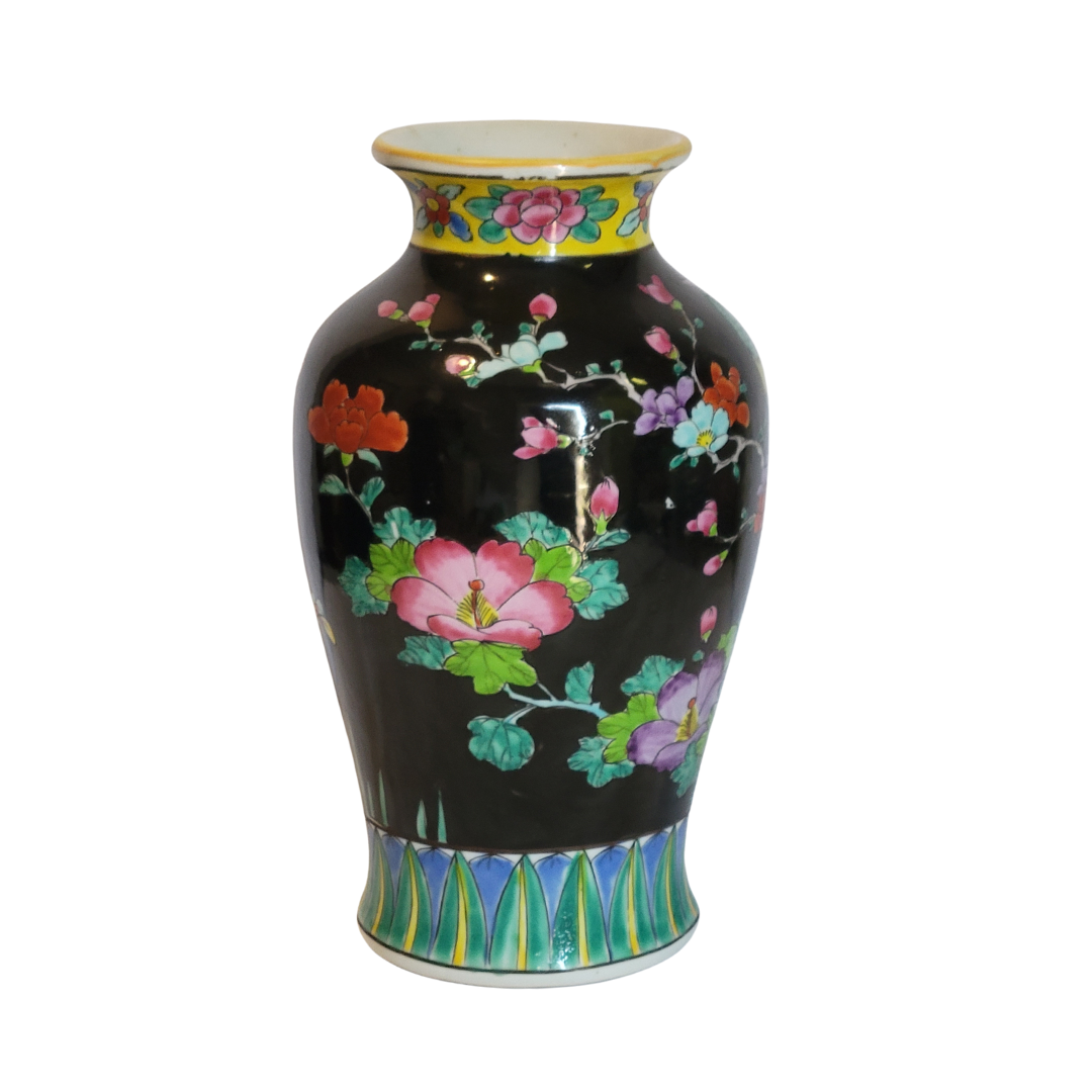 Vintage Japanese Vase With Bird and Floral Display