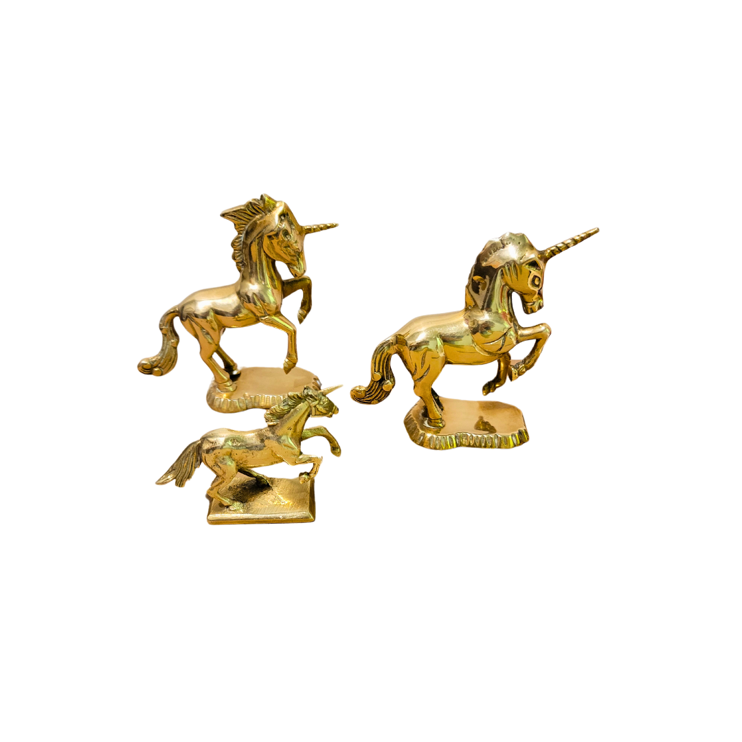 Set of Three Solid Brass Unicorn Figurine