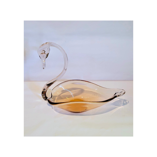 Hand-Blown Amber Glass Swan