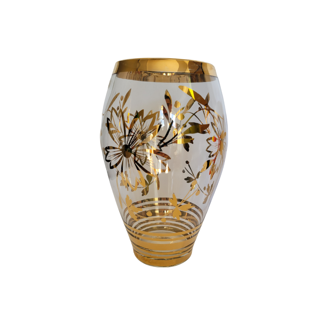 Clear Glass Vase with Gold Floral Design