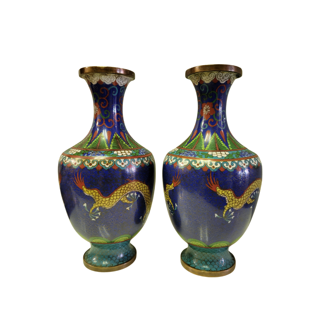 Pair of Chinese Cloissone Vase 9 inches