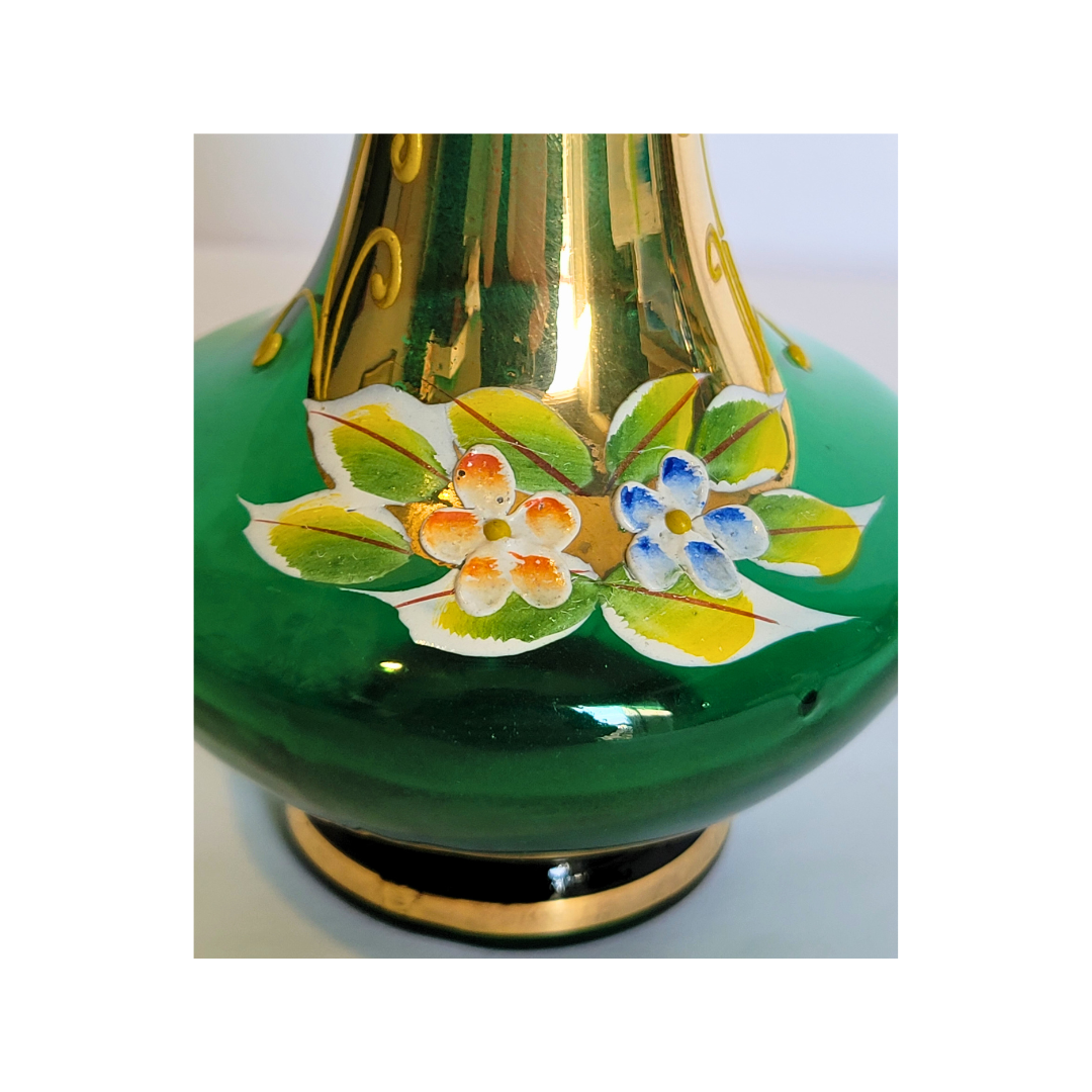 Gold Floral Accent Green Vase