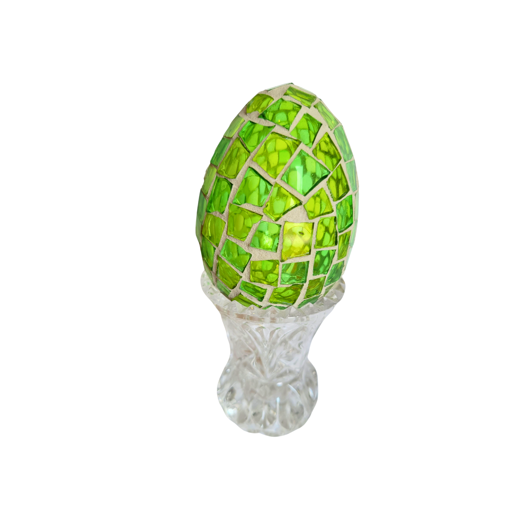 Decorative Green Mosaic Glass Egg on Kristal Zaječar Crystal Stand