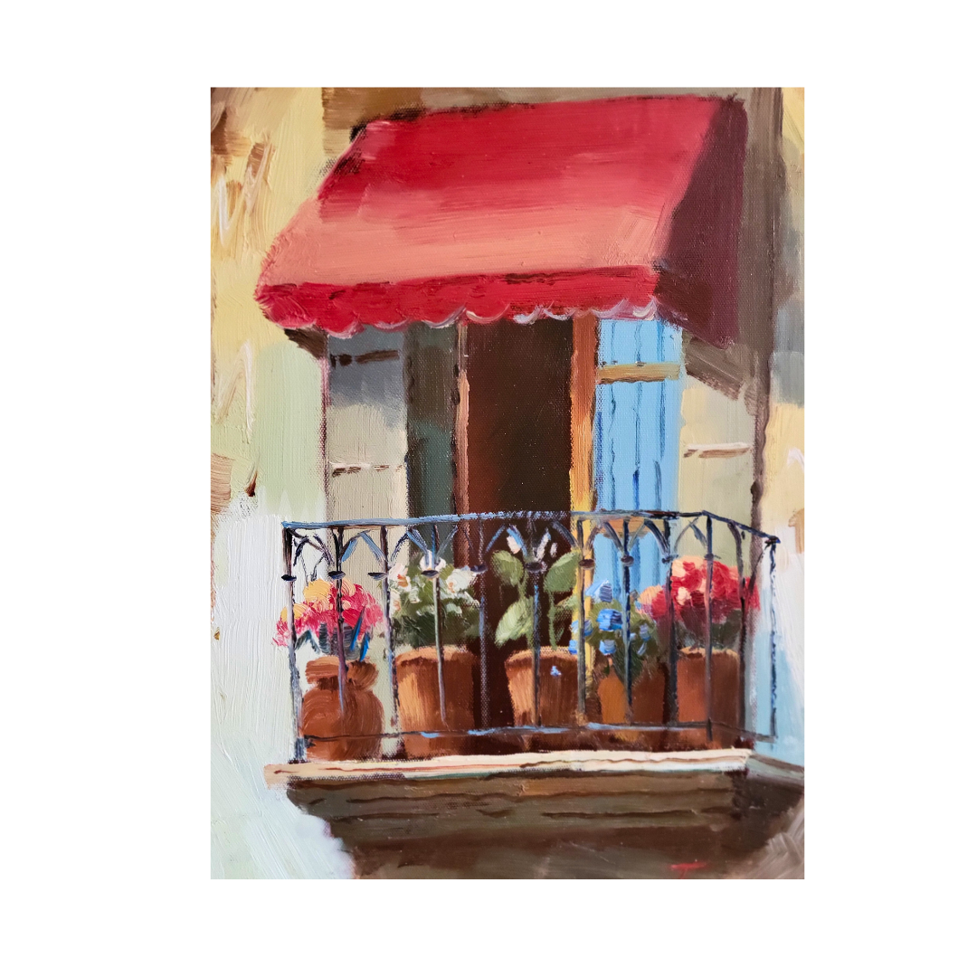 Charming Balcony Oil Painting