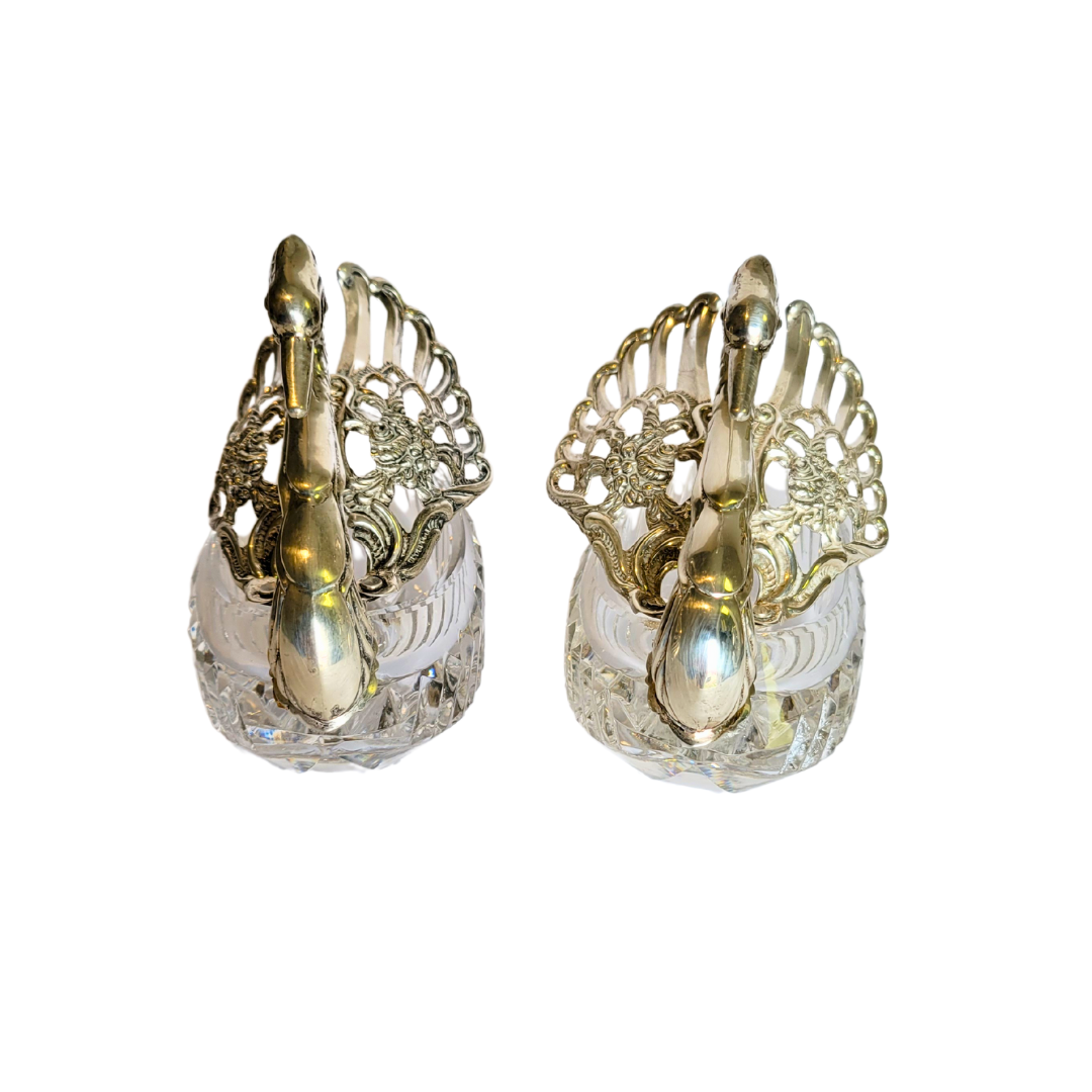 Elegant Crystal Swans with Silver-Plated Accents (Set of 2)