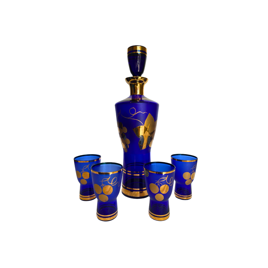 Cobalt Blue Crystal Decanter and Glasses