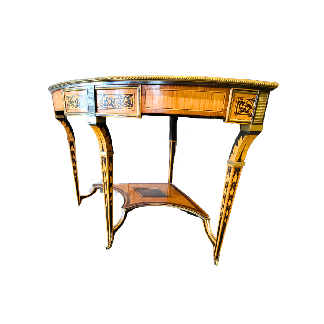 Antique Louis XVI Corner Table with Inlaid Ebony and satin Wood