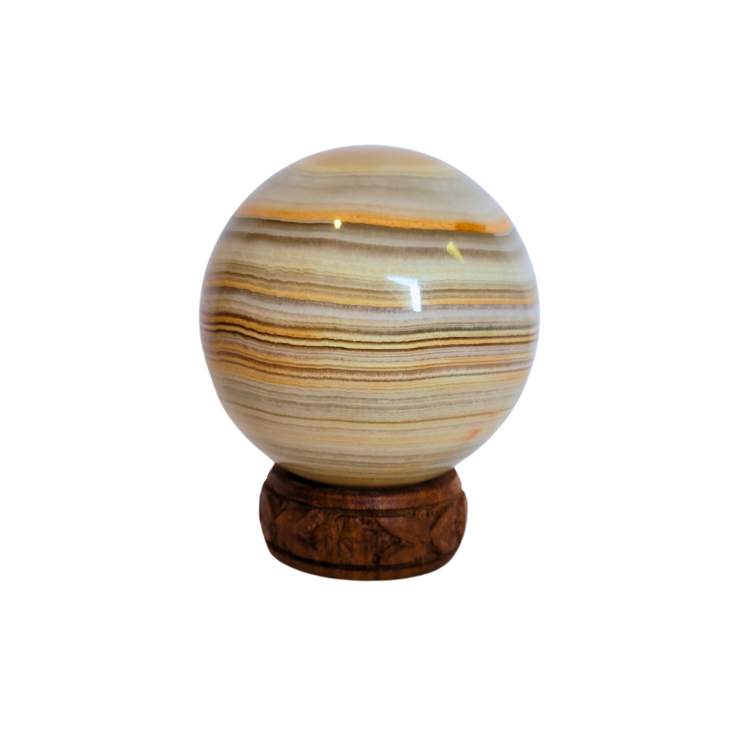 Onyx Sphere with Wooden Stand