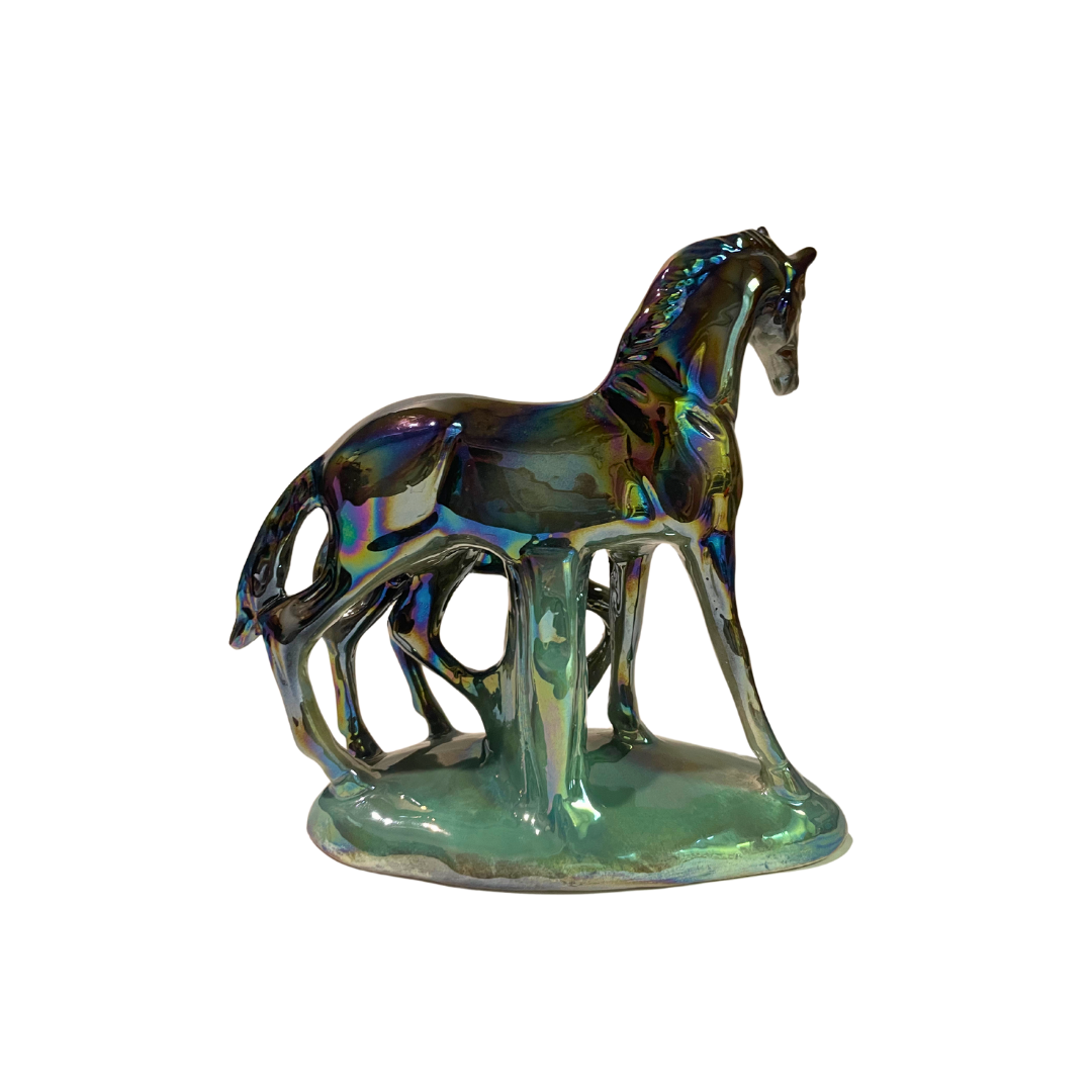 Vintage Italian Ceramic Horse Figurine with Iridescent Glaze