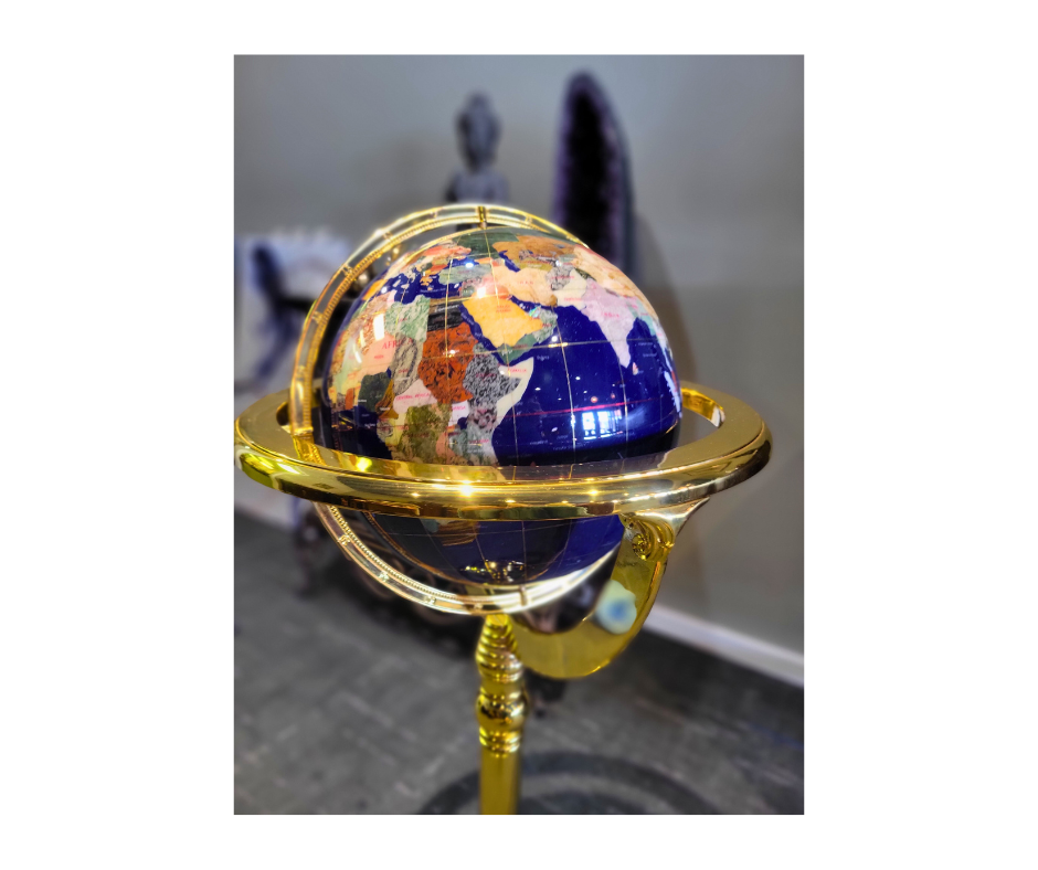 Fine Gemstone & Brass Standing Globe