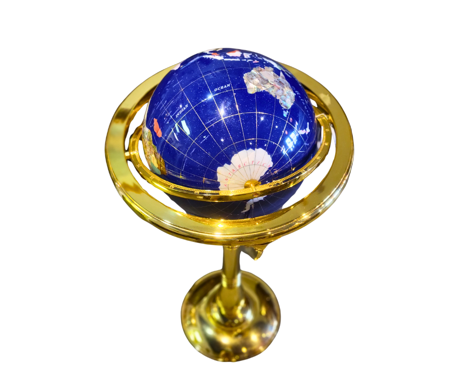 Fine Gemstone & Brass Standing Globe