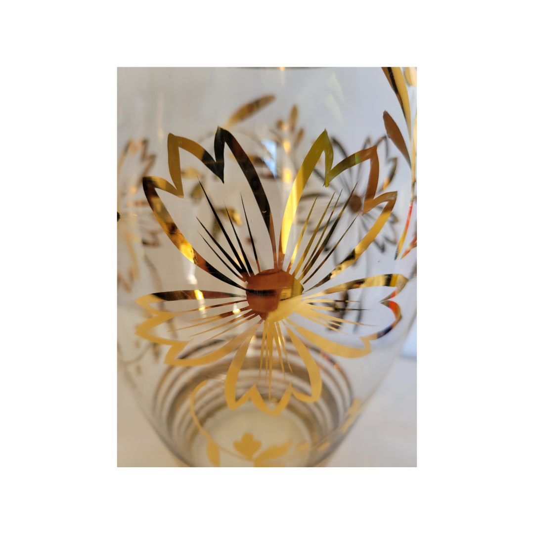 Clear Glass Vase with Gold Floral Design