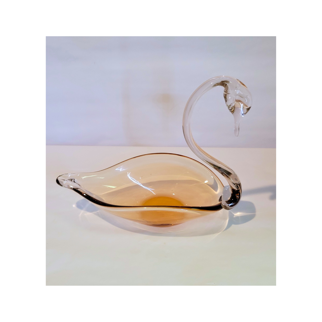 Hand-Blown Amber Glass Swan