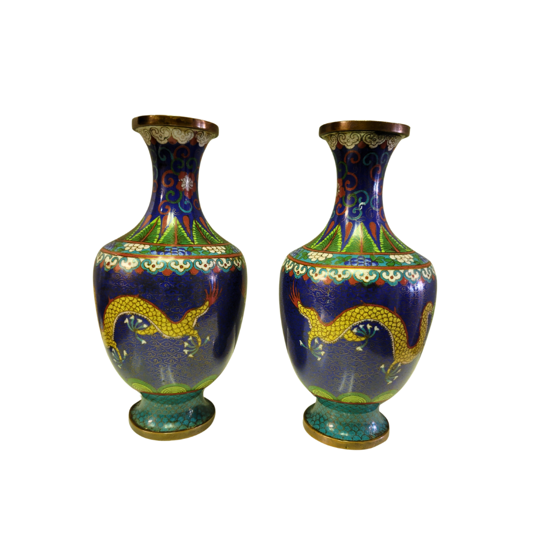 Pair of Chinese Cloissone Vase 9 inches