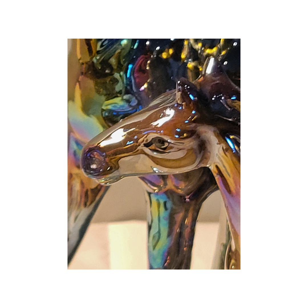 Vintage Italian Ceramic Horse Figurine with Iridescent Glaze