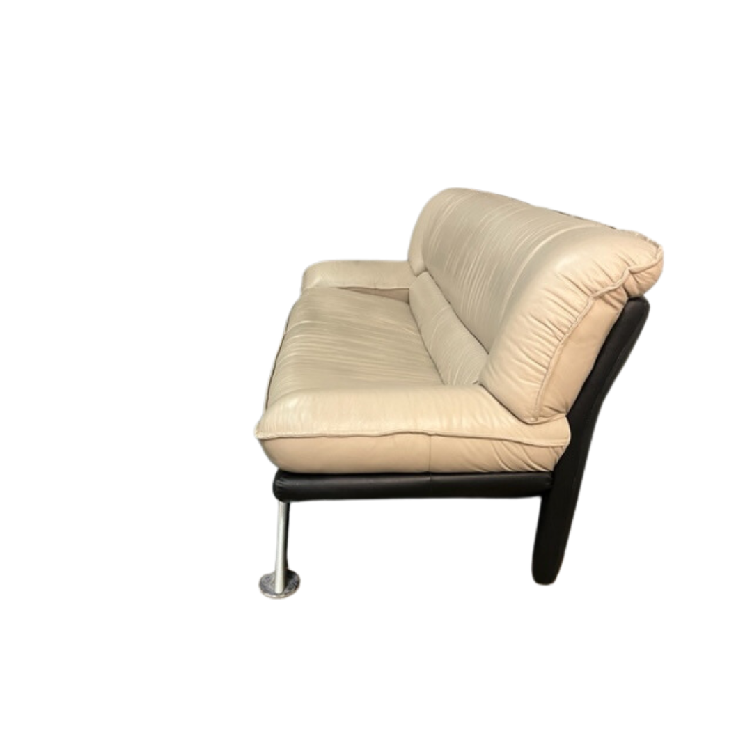 Leather Beige & Black Two Seater Couch