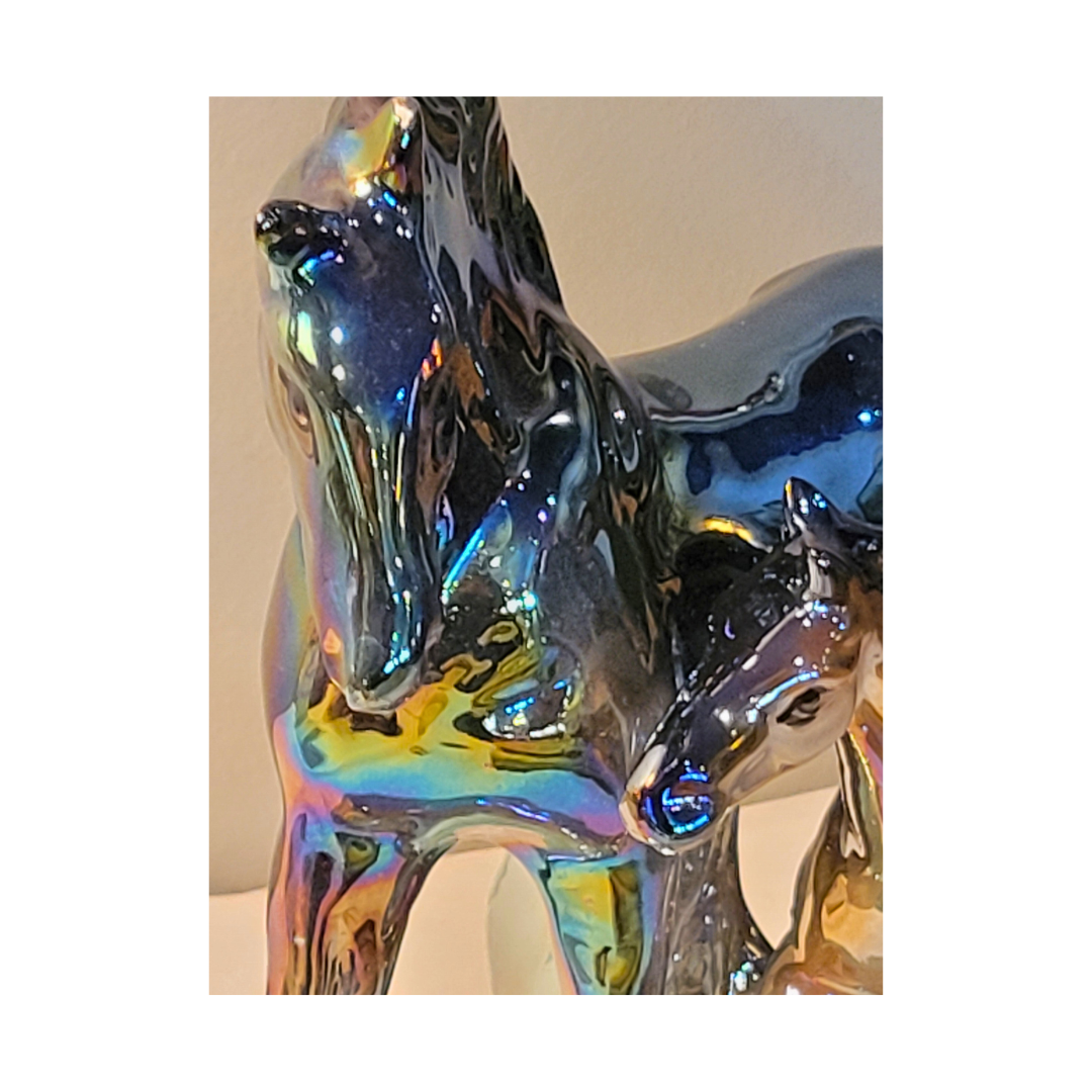 Vintage Italian Ceramic Horse Figurine with Iridescent Glaze