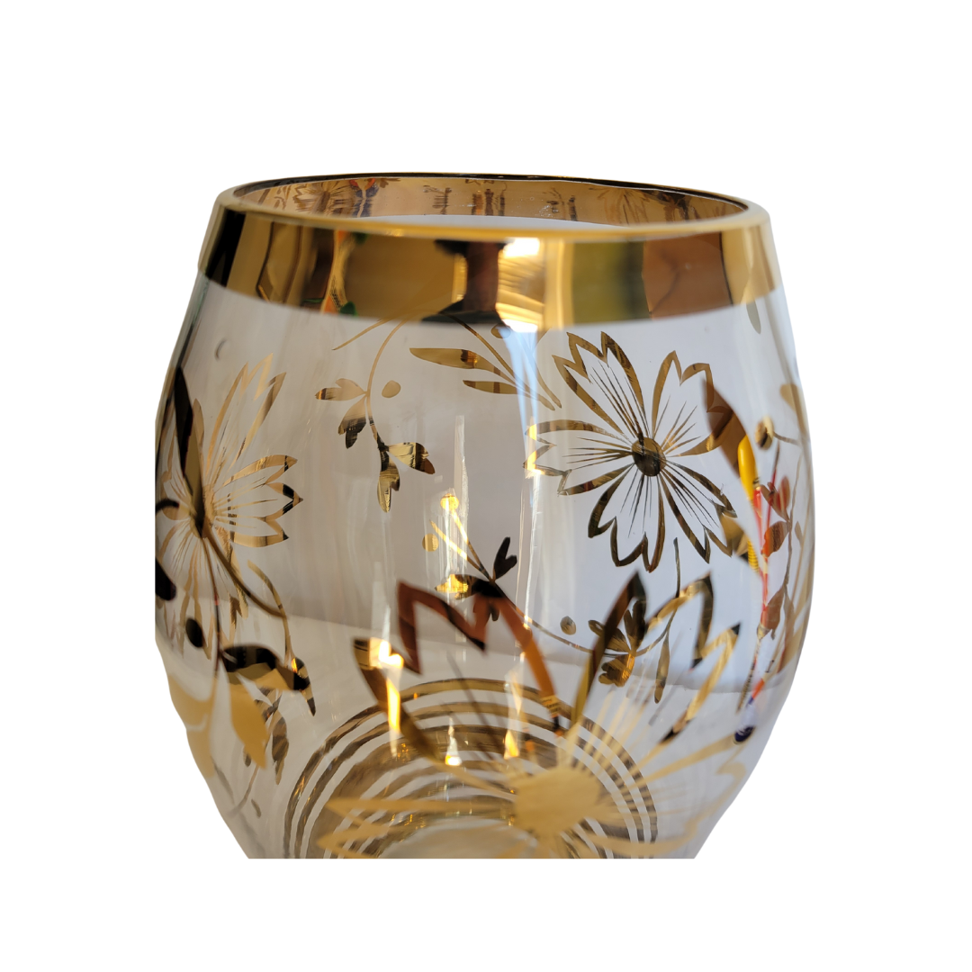 Clear Glass Vase with Gold Floral Design