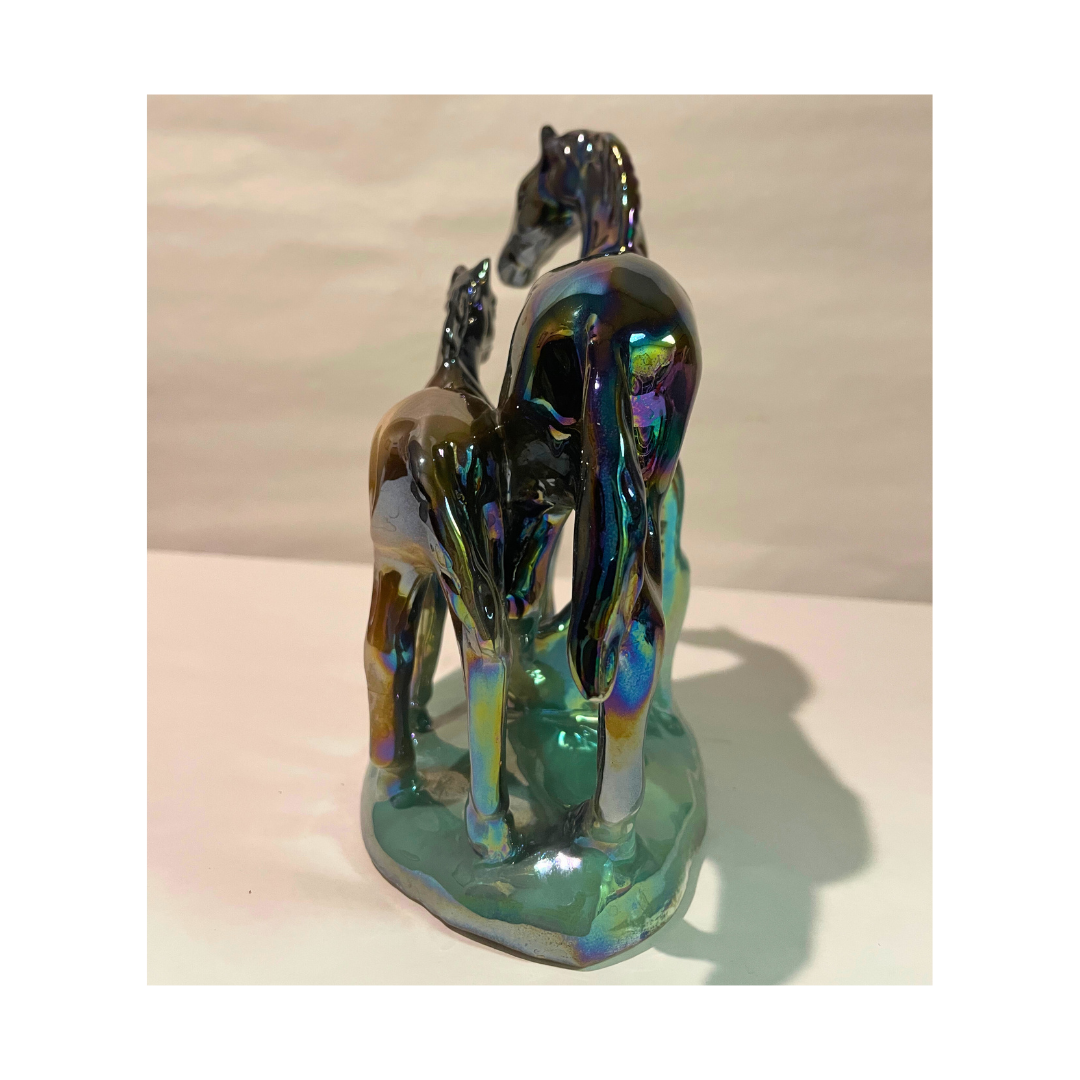 Vintage Italian Ceramic Horse Figurine with Iridescent Glaze