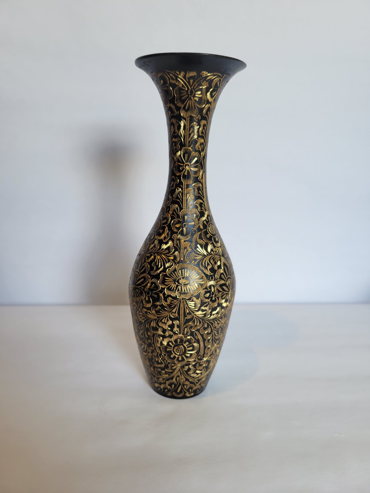 Brass Engraved Floral Vase